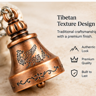 Premium Guardian Bell Keychain (Antique Copper) + 2 Evil Eye Thread Bracelets | Suraksha Set