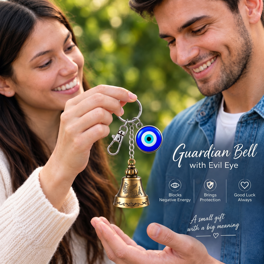 Premium Guardian Bell Keychain with Evil Eye – Antique Gold